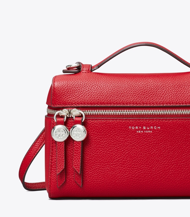 Tory Burch designer mini bags Borsa Romy Slim con manico superiore in Tory Red dettaglio