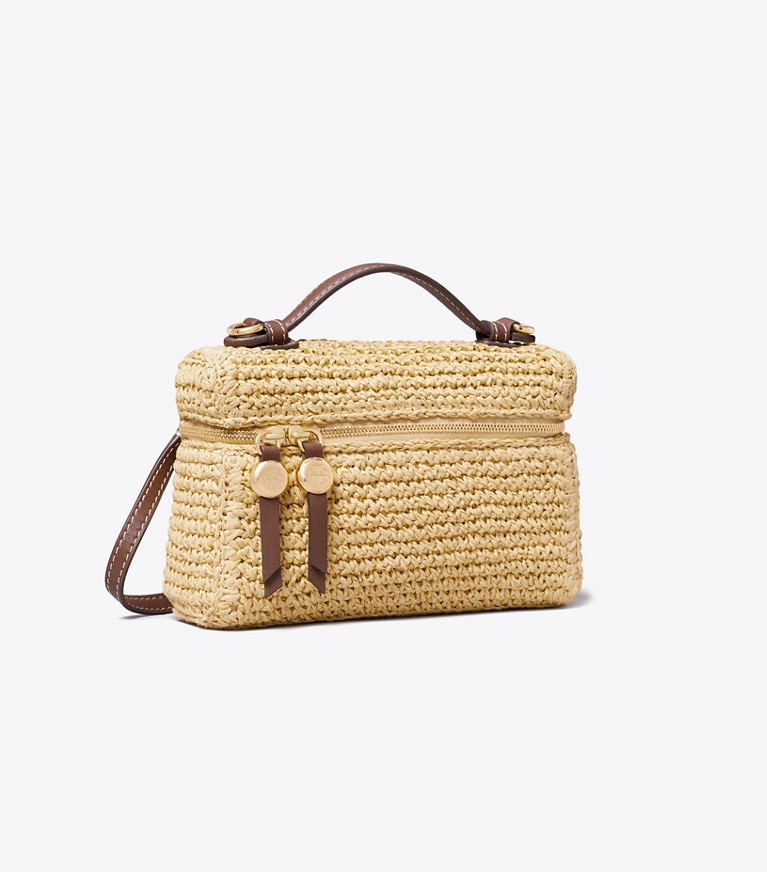 Tory Burch designer borse a spalla Borsa Romy Slim intrecciata con manico superiore in Natural angle