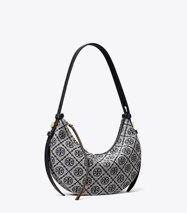 Tory Burch designer borse a tracolla Borsa Romy T Monogram a mezzaluna in Tory Navy angle