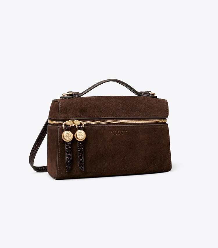 Tory Burch designer borse a spalla Borsa Slim Romy in suede con manico superiore in DARK COCOA angle