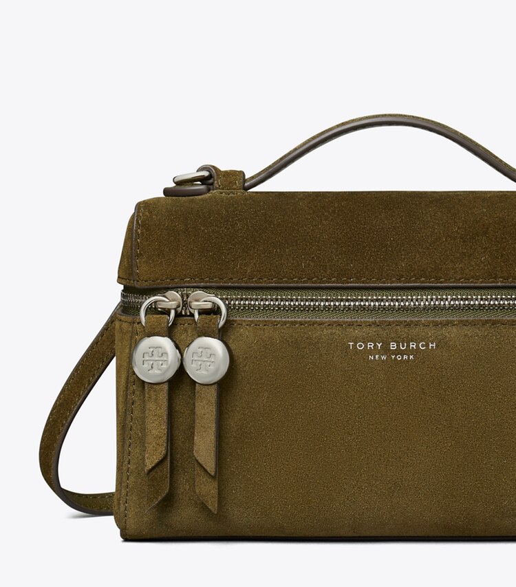 Tory Burch designer borse a spalla Borsa Slim Romy in suede con manico superiore in Leccio dettaglio