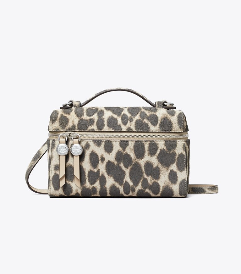 Tory Burch designer mini bags Borsa Slim Romy in suede con manico superiore in Cheetah Spots front