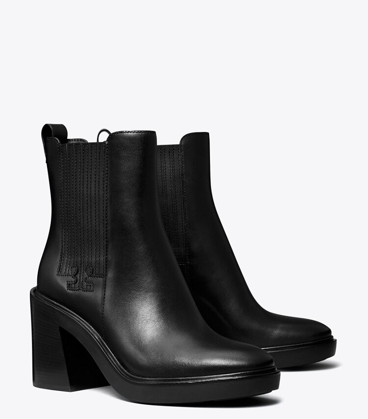 Tory Burch diseñador botines Botín Chelsea de tacón T en PERFECT BLACK ángulo