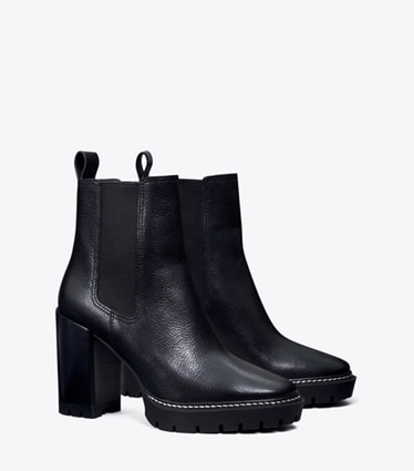 Tory Burch diseñador botines Botín con suela dentada Carson en PERFECT BLACK / PERFECT BLACK ángulo