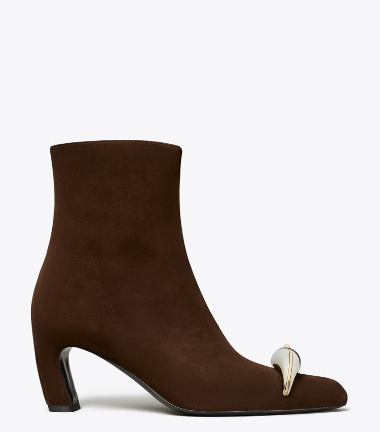 Tory Burch diseñador botines Botín con tacón Pierced en DARK COCOA / SILVER lateral