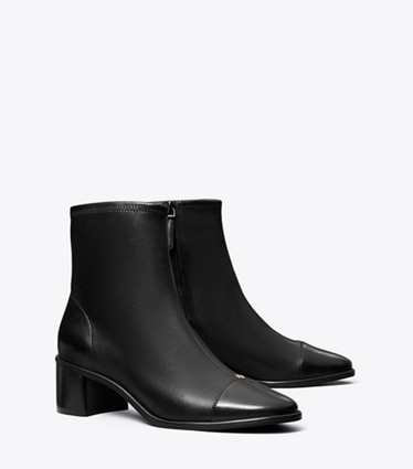 Tory Burch diseñador botines Botín de tacón bajo con puntera en PERFECT BLACK / PERFECT BLACK ángulo