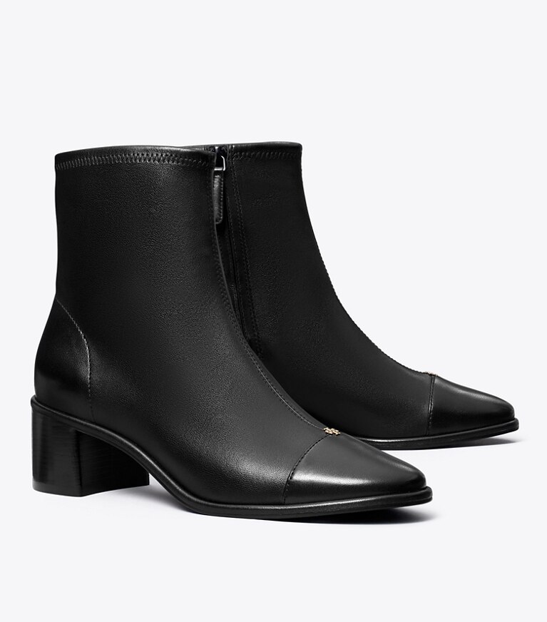 Tory Burch diseñador botines Botín de tacón bajo con puntera en PERFECT BLACK / PERFECT BLACK ángulo