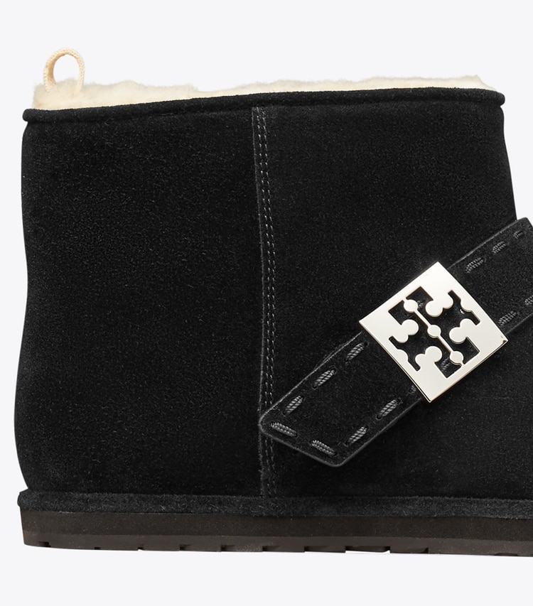 Tory Burch diseñador botines bajos Botín Mellow de piel de borreguillo en PERFECT BLACK / SILVER detalle