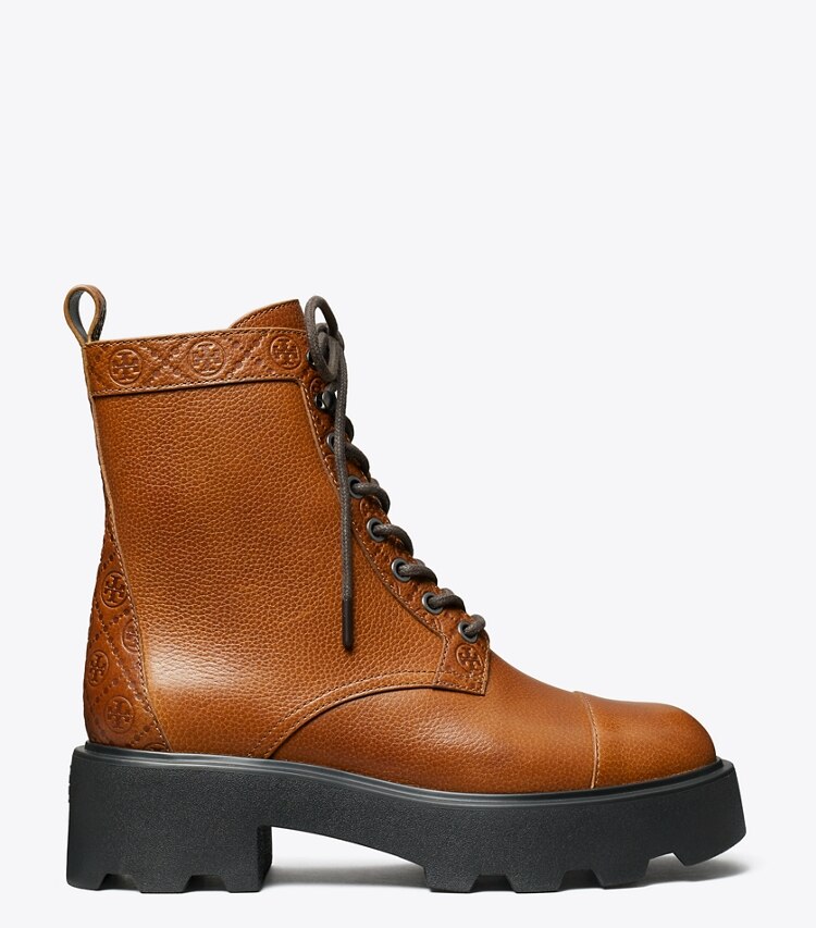 Tory Burch diseñador botines Bota con suela dentada T Monogram en TOASTED CARAMEL lateral