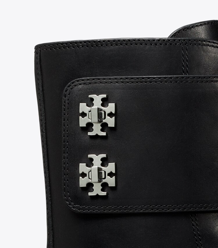 Tory Burch diseñador botines Bota con suela dentada y broche giratorio en PERFECT BLACK detalle