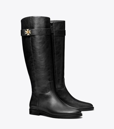 Tory Burch diseñador botas hasta la rodilla Bota de montar con broche giratorio, anchas en PERFECT BLACK ángulo