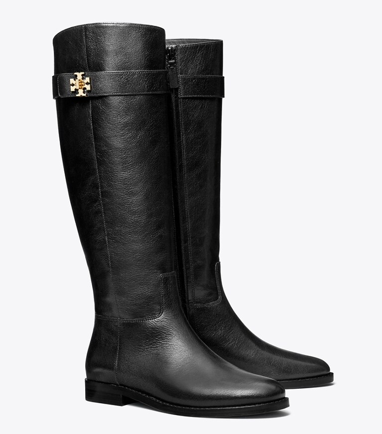 Tory Burch diseñador botas hasta la rodilla Bota de montar con broche giratorio, anchas en PERFECT BLACK ángulo