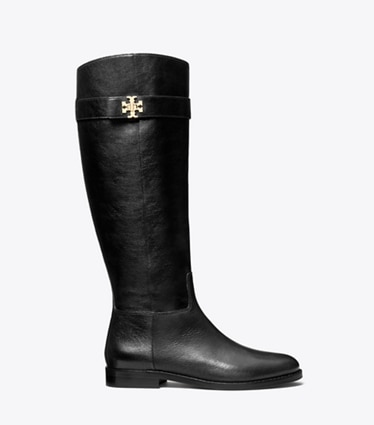 Tory Burch diseñador botas hasta la rodilla Bota de montar con broche giratorio, anchas en PERFECT BLACK lateral
