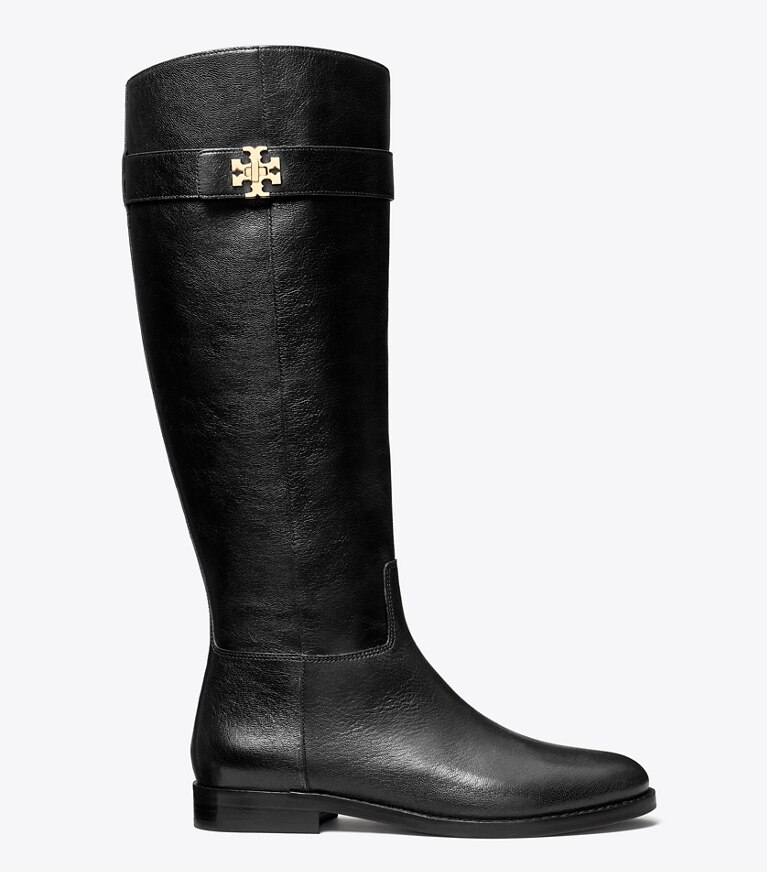 Tory Burch diseñador botas hasta la rodilla Bota de montar con broche giratorio, anchas en PERFECT BLACK lateral