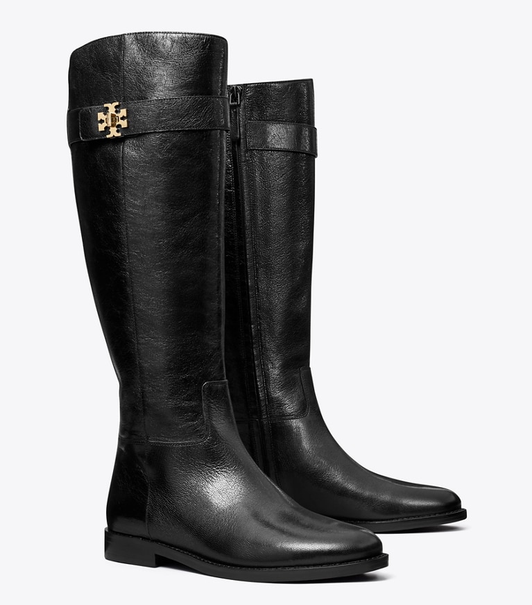Tory Burch diseñador botas hasta la rodilla Bota de montar con broche giratorio en PERFECT BLACK ángulo