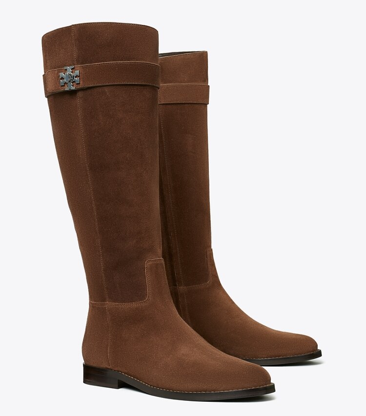 Tory Burch diseñador botas hasta la rodilla Bota de montar con broche giratorio en DARK COCOA ángulo