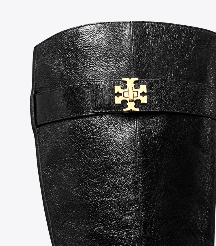 Tory Burch diseñador botas hasta la rodilla Bota de montar con broche giratorio en PERFECT BLACK detalle
