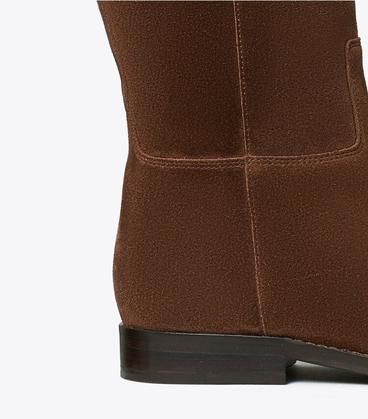 Tory Burch diseñador botas hasta la rodilla Bota de montar con broche giratorio en DARK COCOA detalle