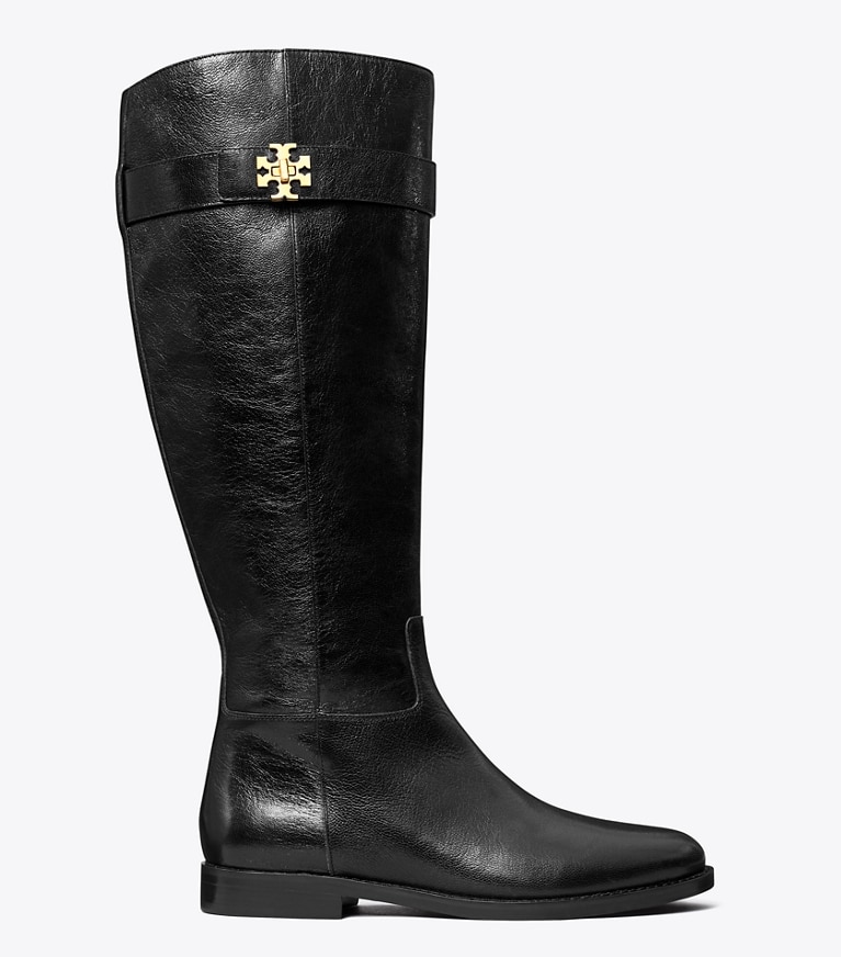 Tory Burch diseñador botas hasta la rodilla Bota de montar con broche giratorio en PERFECT BLACK lateral