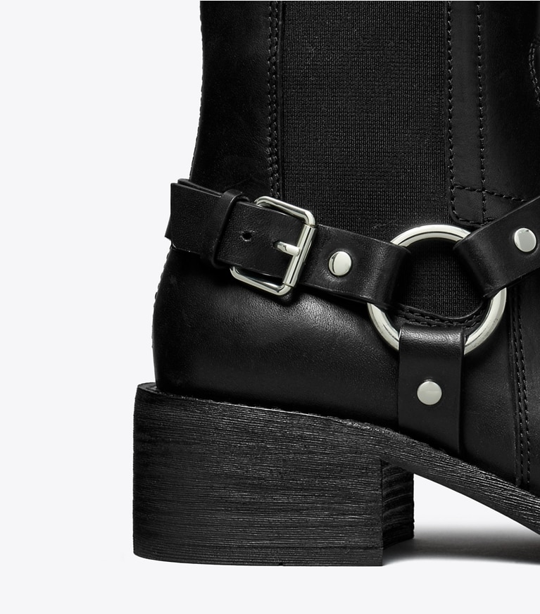 Tory Burch diseñador botines Bota Moto en PERFECT BLACK detalle