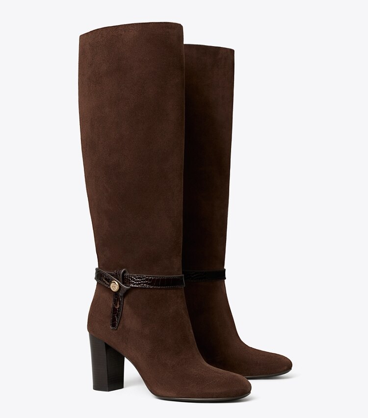 Tory Burch diseñador botas hasta la rodilla Bota Romy en DARK COCOA ángulo