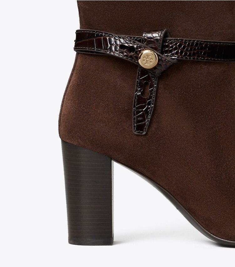 Tory Burch diseñador botas hasta la rodilla Bota Romy en DARK COCOA detalle