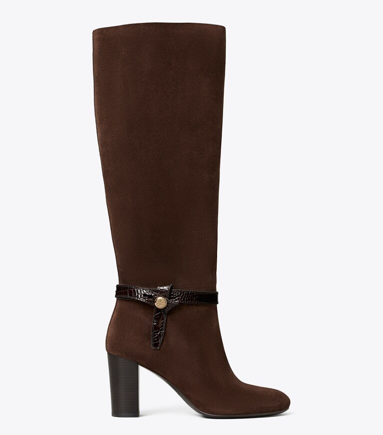 Tory Burch diseñador botas hasta la rodilla Bota Romy en DARK COCOA lateral