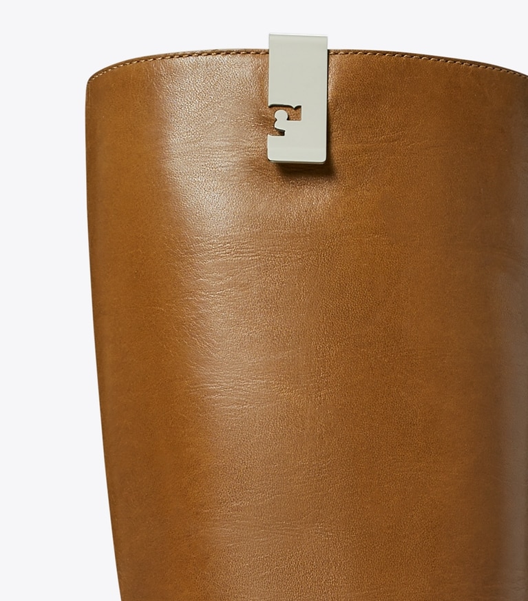 Tory Burch diseñador botas hasta la rodilla Botas con clip para billetes en MOCHA BROWN detalle