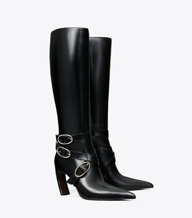 Tory Burch designer bottes au genou Botte à boucles dans PERFECT BLACK angle