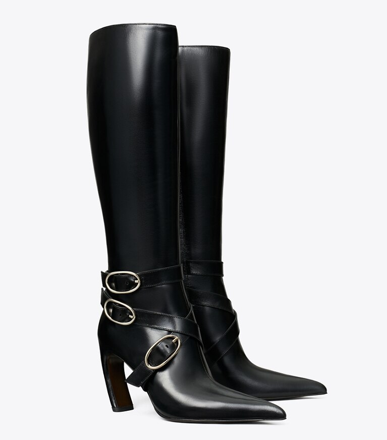 Tory Burch designer bottes au genou Botte à boucles dans PERFECT BLACK angle