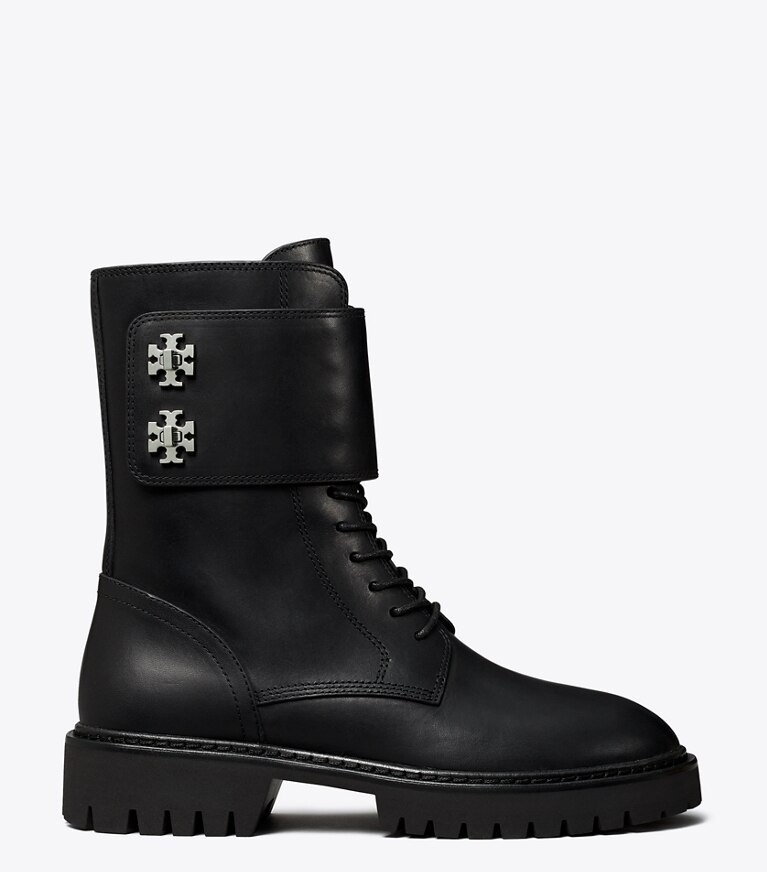 Tory Burch designer bottines Botte à semelle crantée avec fermoir Turnlock dans PERFECT BLACK de côté