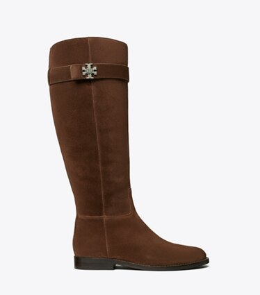 Tory Burch designer bottes au genou Botte d'équitation à fermoir dans DARK COCOA de côté
