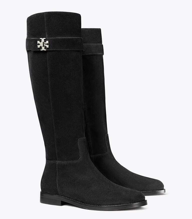Tory Burch designer bottes au genou Botte d’équitation à fermoir, large dans PERFECT BLACK angle