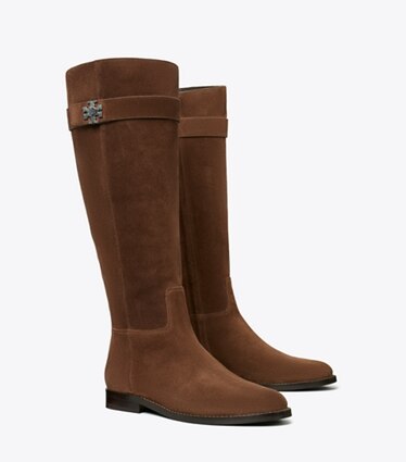 Tory Burch designer bottes au genou Botte d’équitation à fermoir, large dans DARK COCOA angle