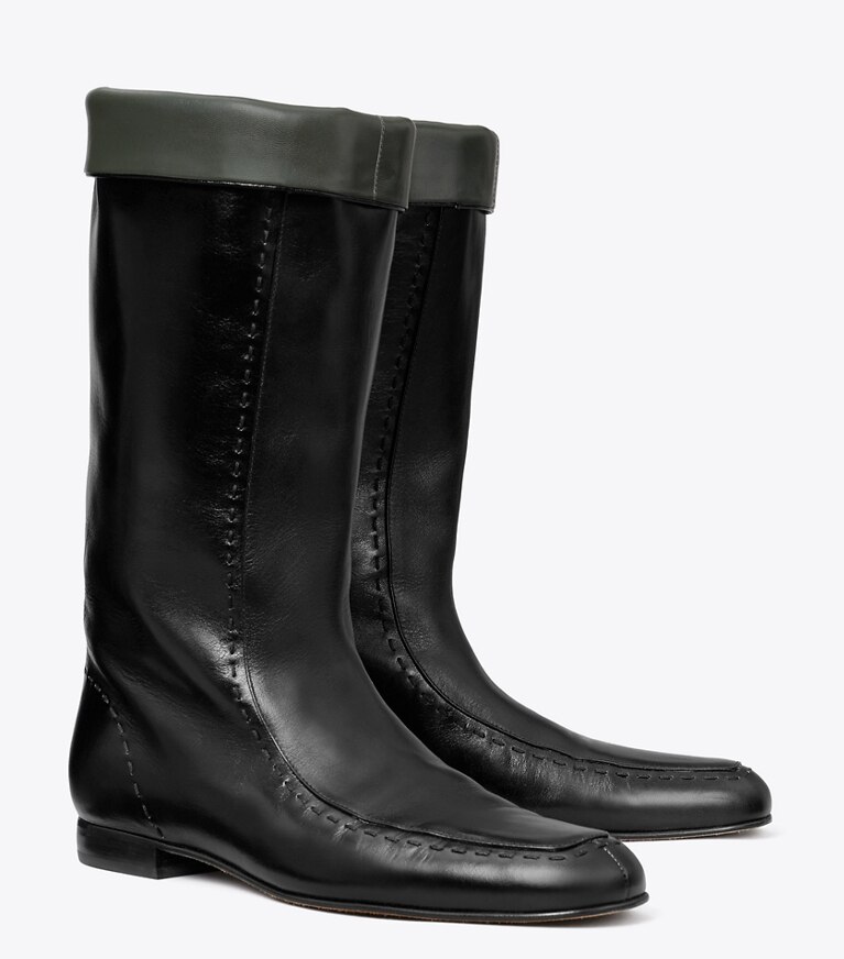 Tory Burch designer bottines Botte d’équitation plate dans PERFECT BLACK angle