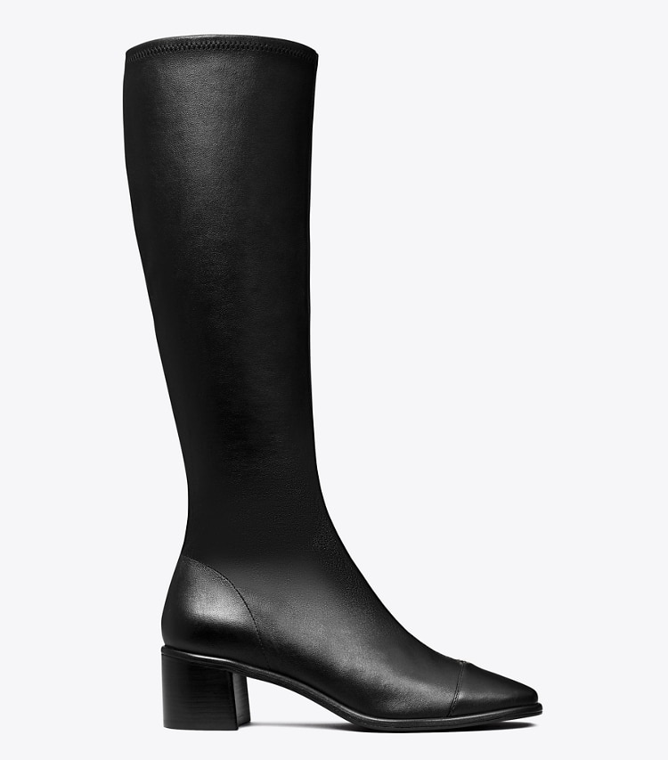 Tory Burch designer bottes au genou Botte haute à bout contrastant dans PERFECT BLACK de côté
