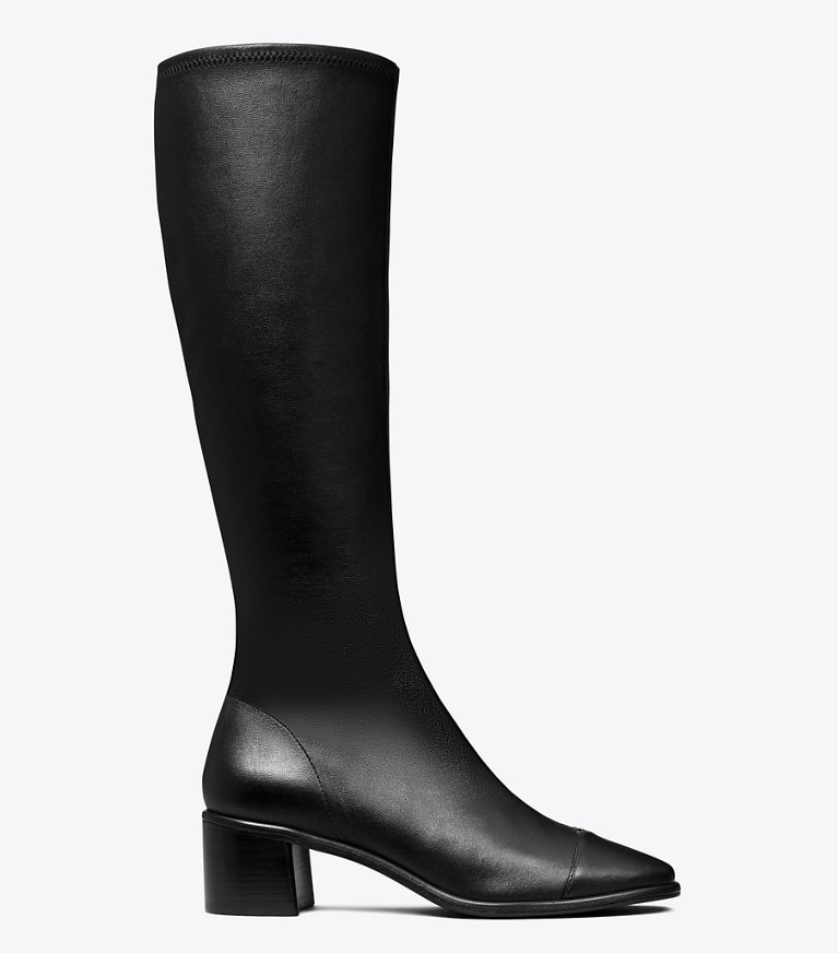 Tory Burch designer bottes au genou Botte haute à bout contrastant dans PERFECT BLACK de côté