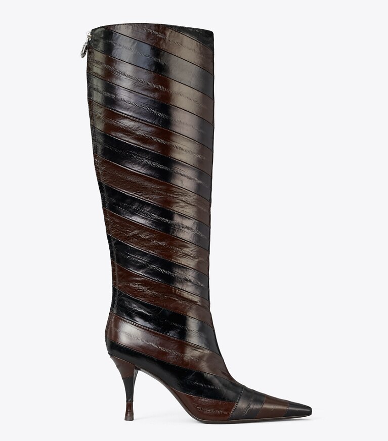 Tory Burch designer bottes au genou Botte haute Charlie dans BROWN / BLACK de côté