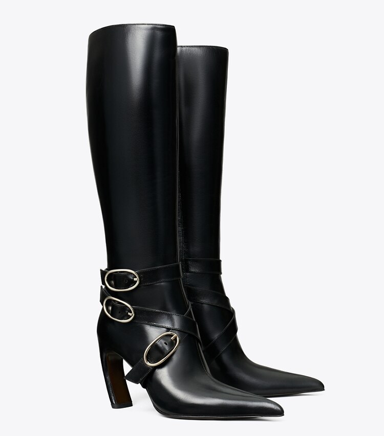 Tory Burch designer bottes au genou Bottes à boucles multiples in PERFECT BLACK angle