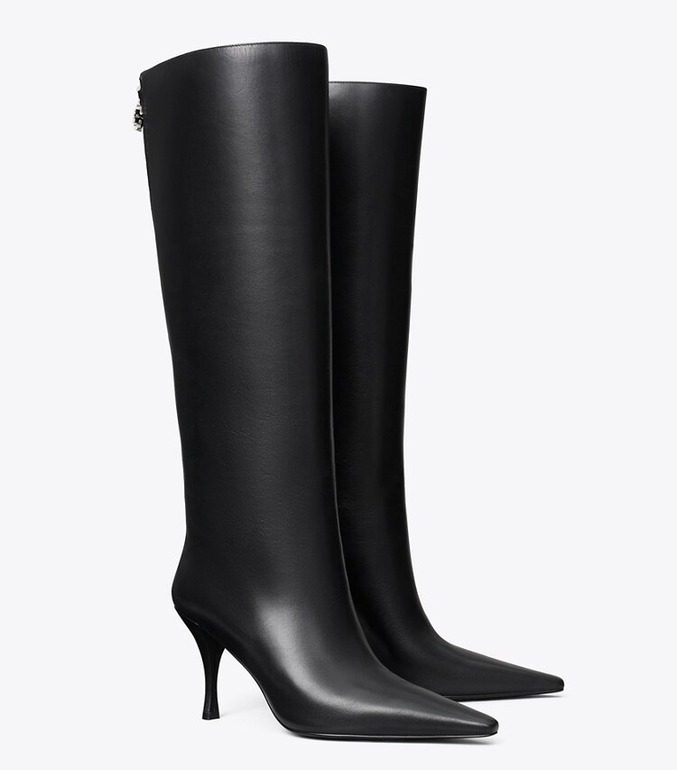 Tory Burch designer bottes au genou Bottes hautes Charlie in PERFECT BLACK angle