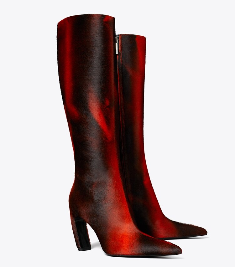 Tory Burch designer bottes Bottes hautes en cuir de veau façon poulain imprimé in BURNT RED angle