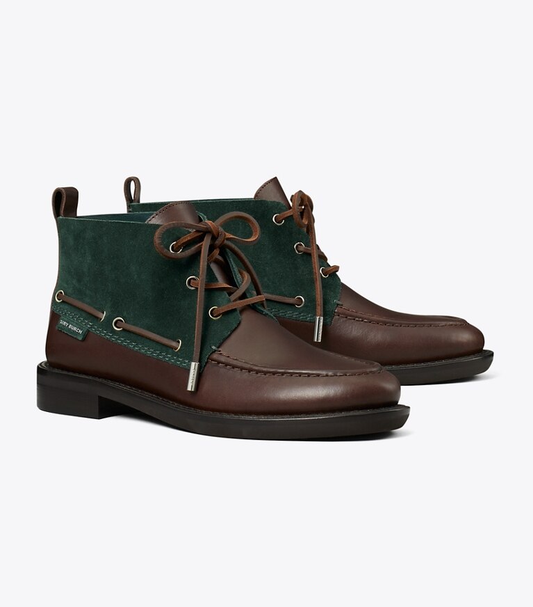 Tory Burch designer bottines Bottillon Duck dans WARM TEAL / T MORO angle
