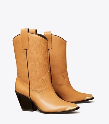Bottes Femme Fiel Modèle Tory - Taille 5.5 US - Cuir Cognac - Semelle Compensée - Neuf Sans Boîte