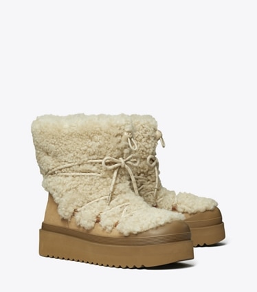 Tory Burch designer bottes Bottines à lacets Mellow in BUTTERMILK / LIGHT CHESTNUT angle