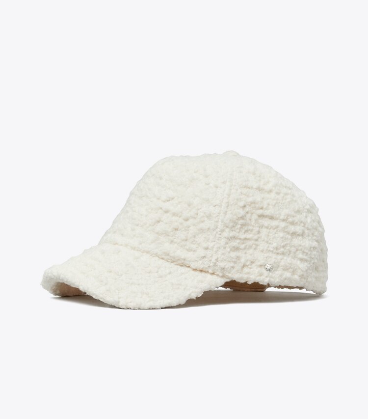 Tory Burch designer hats Bouclé Baseball Cap in Cream front