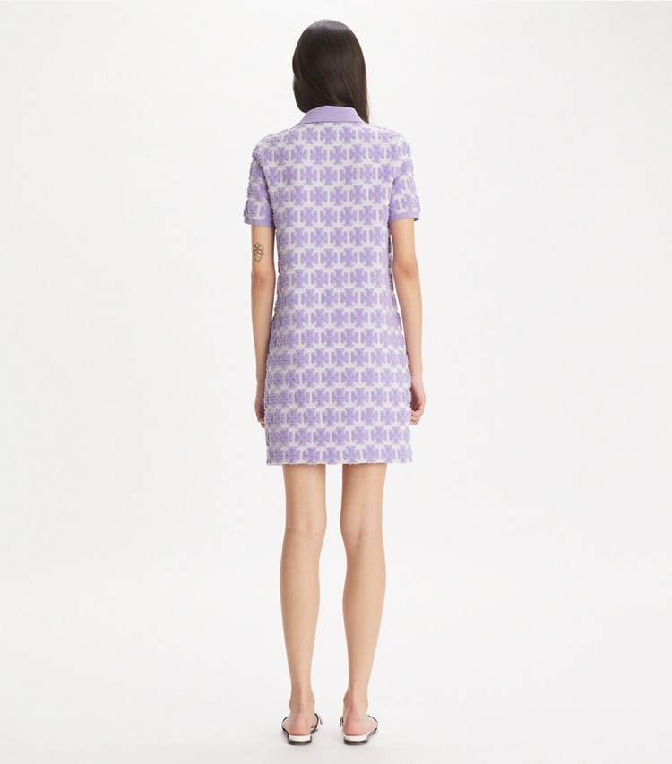 Tory Burch designer ドレス ブークレ ポロドレス in Crisp Lavender / Soft White on model back