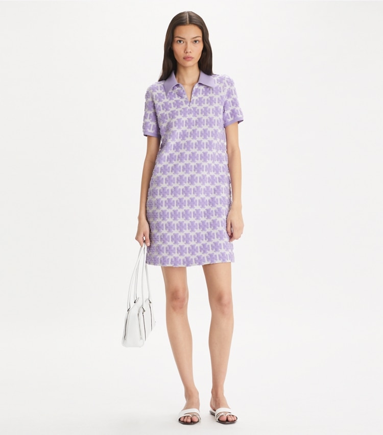 Tory Burch designer ドレス ブークレ ポロドレス in Crisp Lavender / Soft White モデル前面