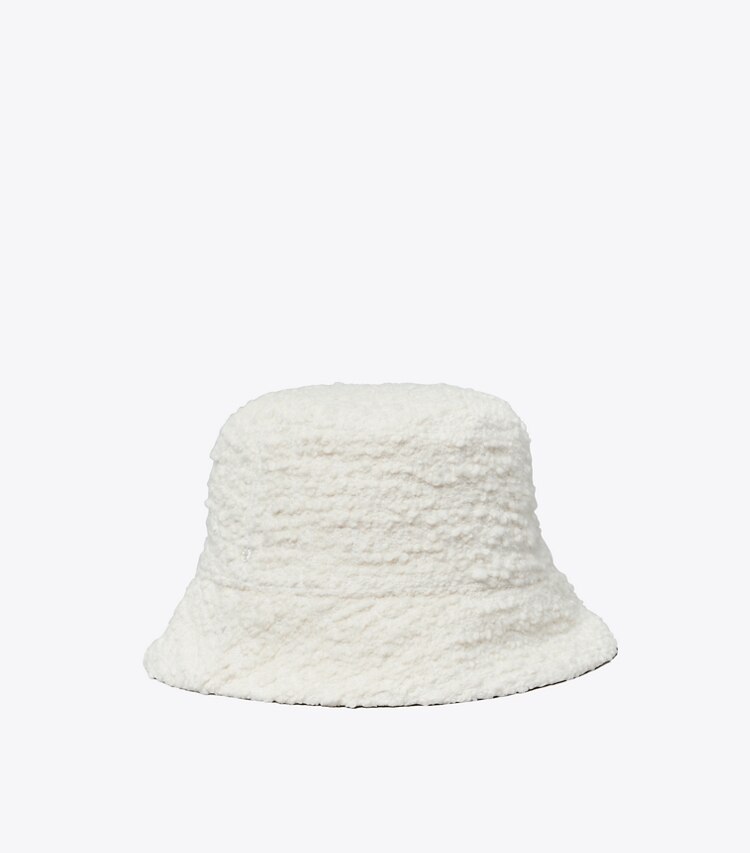 Tory Burch designer hats Bouclé Short Brim Bucket Hat in Cream front