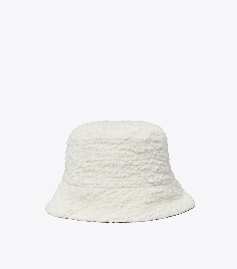 Tory Burch designer hats Bouclé Short Brim Bucket Hat in Cream front