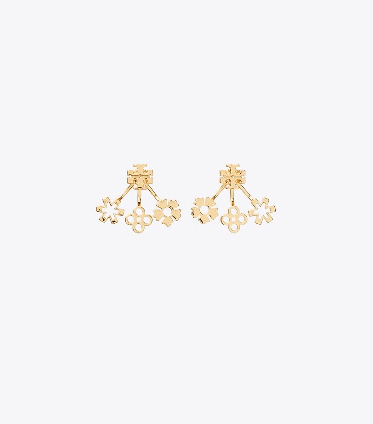 Tory Burch designer boucles d'oreilles Boucle d’oreilles devant-derrière Kira Clover dans Tory Gold de face